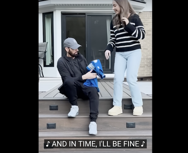 Rapper Eminem with daughter Hailie finding out he's going to be a grandpa